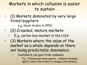 Sustaining collusion in particular markets