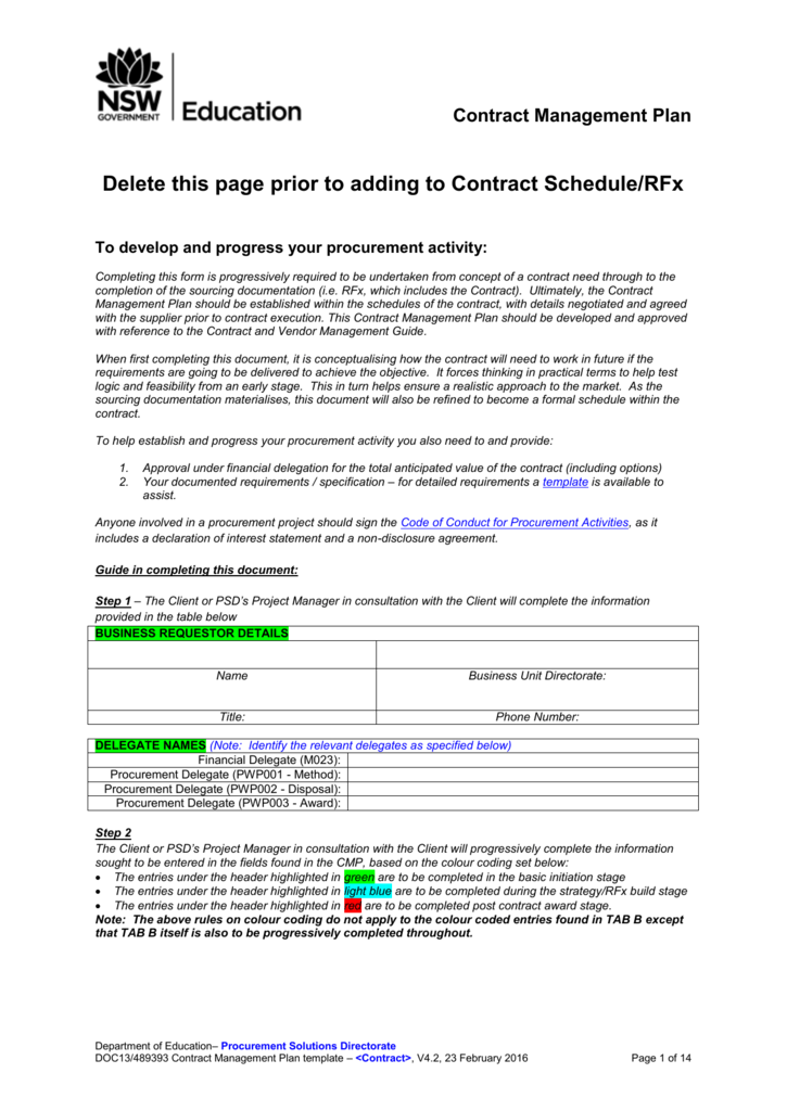 Contract Management Plan template