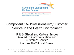 Professionalism/Customer Service in the Health Environment