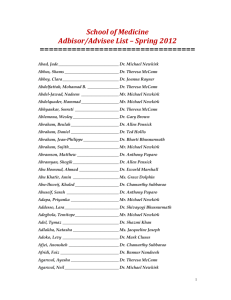 School of Medicine Adbisor/Advisee List – Spring 2012