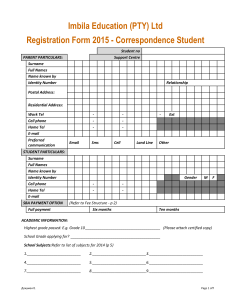 Imbila Education (PTY) Ltd Registration Form 2015