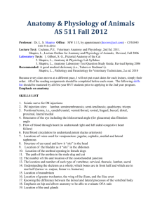 Anatomy & Physiology of Animals AS 511 Fall 2012