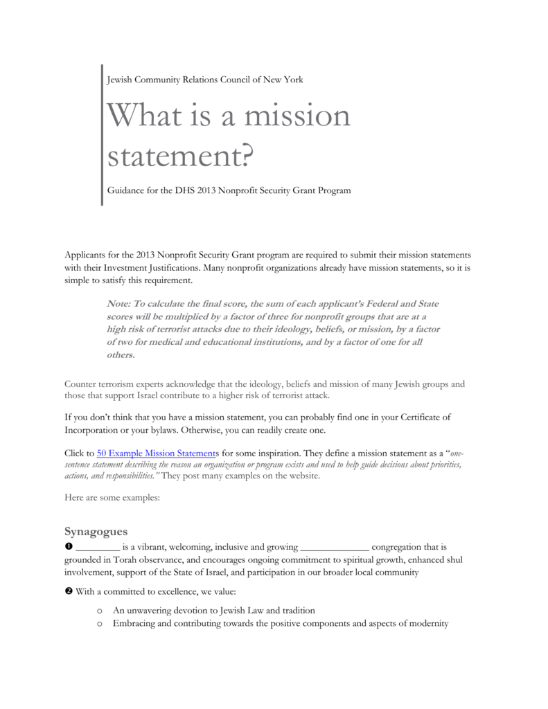 What is a mission statement? - Jewish Community Relations Council