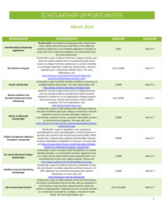 March 2016 Scholarship Deadlines