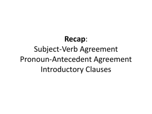 Recap: Subject-Verb Agreement Pronoun