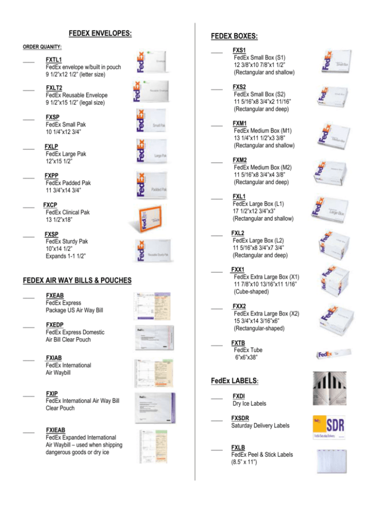 Fedex Envelopes Order Quanity