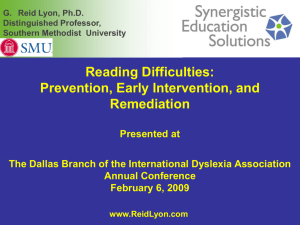 Reading Difficulties: Prevention, Early Intervention, and
