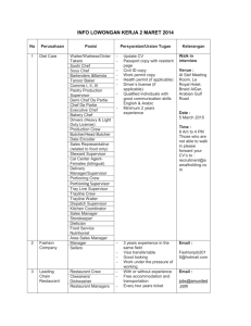 INFO LOWONGAN KERJA 2 MARET 2014 No Perusahaan Posisi