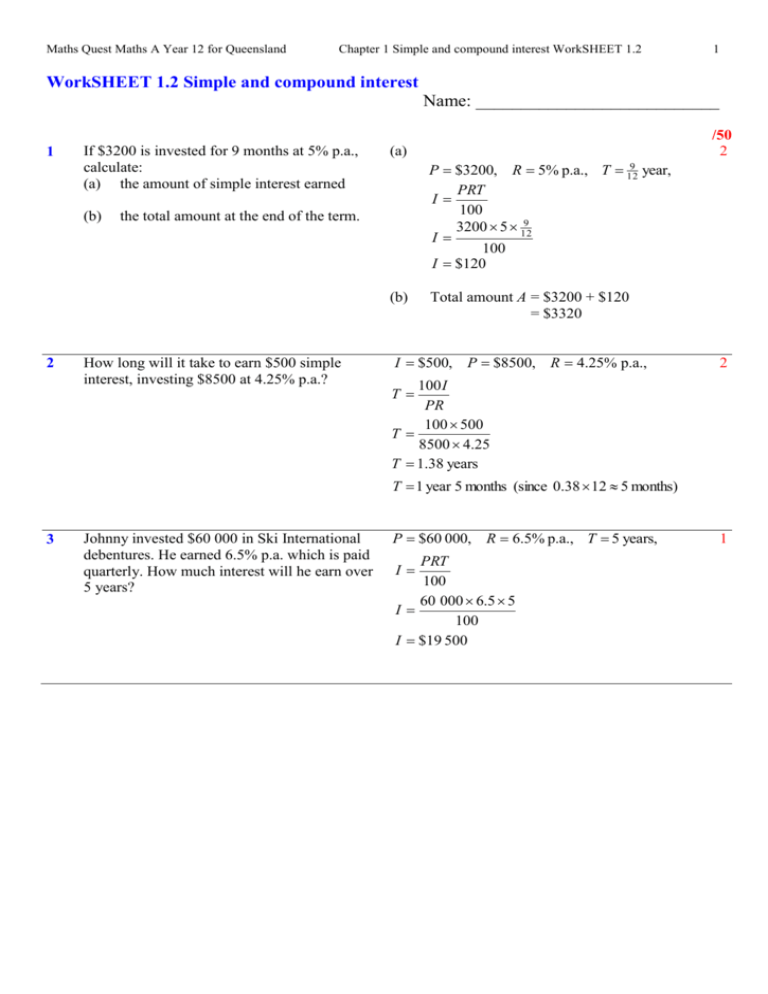 34 Simple Interest Worksheet Part 2 Answers - support worksheet