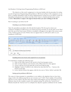 Lab Handout 2: Solving Linear Programming Problems in MS Excel