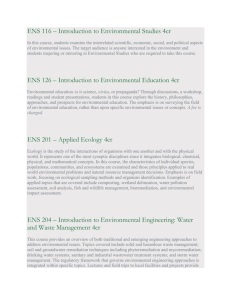 ENS 116 – Introduction to Environmental Studies 4cr