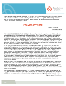 promissory note - Ontario Centres of Excellence