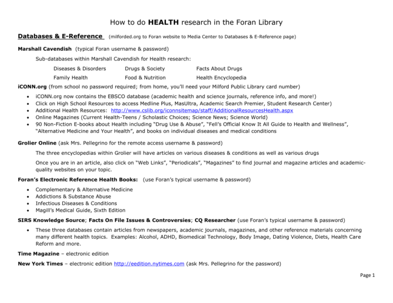 How To Do Health Research in the Foran Library Handout