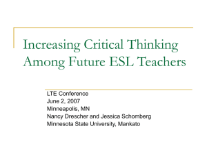 Increasing Critical Thinking Among Future ESL Teachers