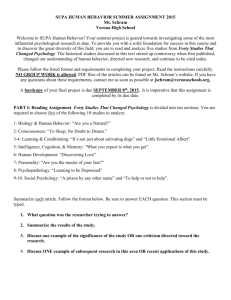 SUPA Psychology Summer Assignment 2015