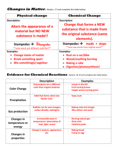 Answer Key - Changes in Matter