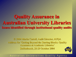 Quality Assurance in Australian University Libraries Issues identified
