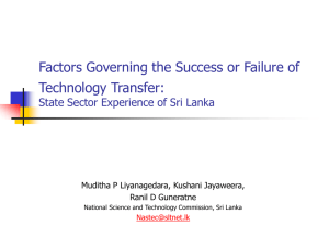 Factors Governing the Success or Failure of Technology Transfer