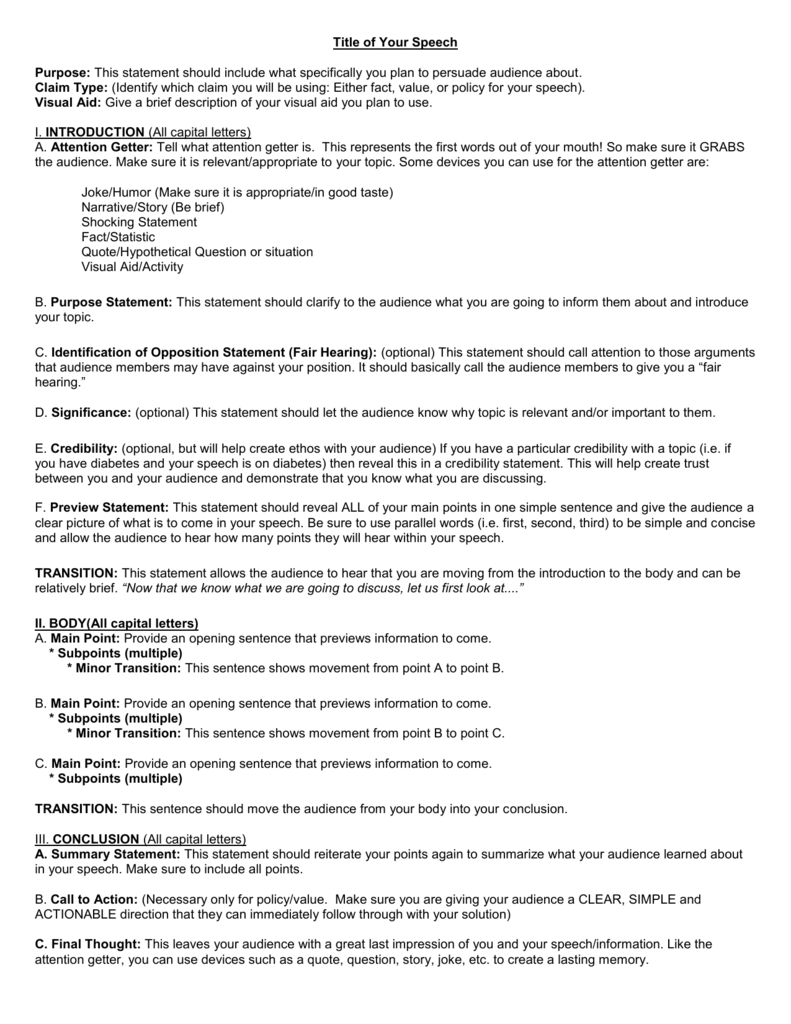 Persuasive Speech Outline Template Guidelines