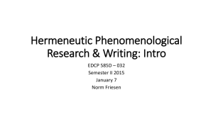Hermeneutic Phenomenological Research & Writing: Intro