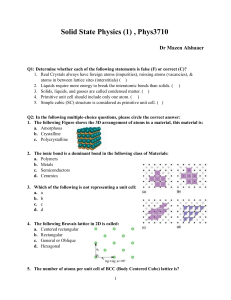 Solid State Physics (1) , Phys3710 Dr Mazen Alshaaer