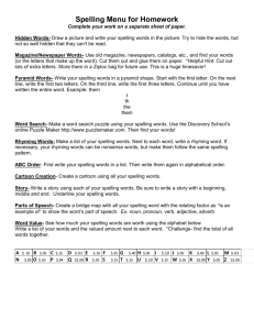 Spelling Menu for Homework