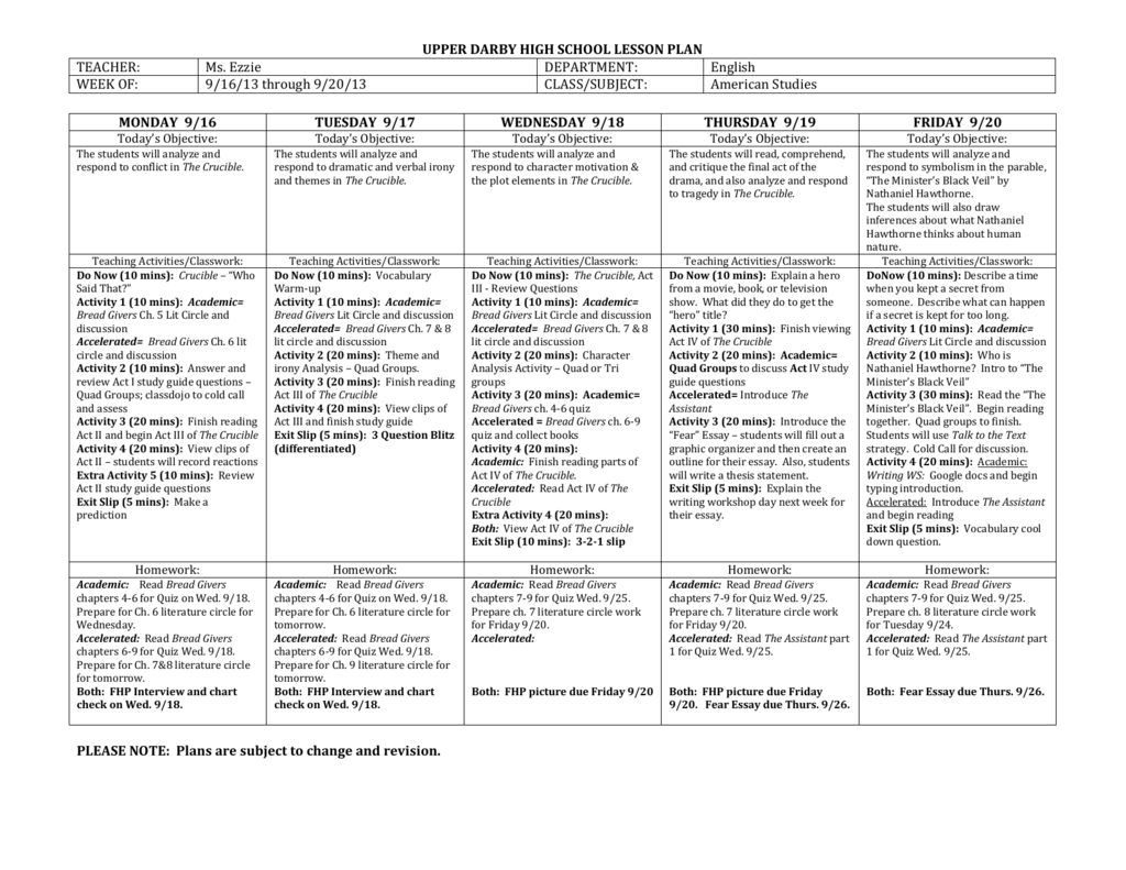 High School Homework Chart