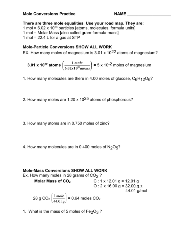 Molar Mass Practice Worksheet