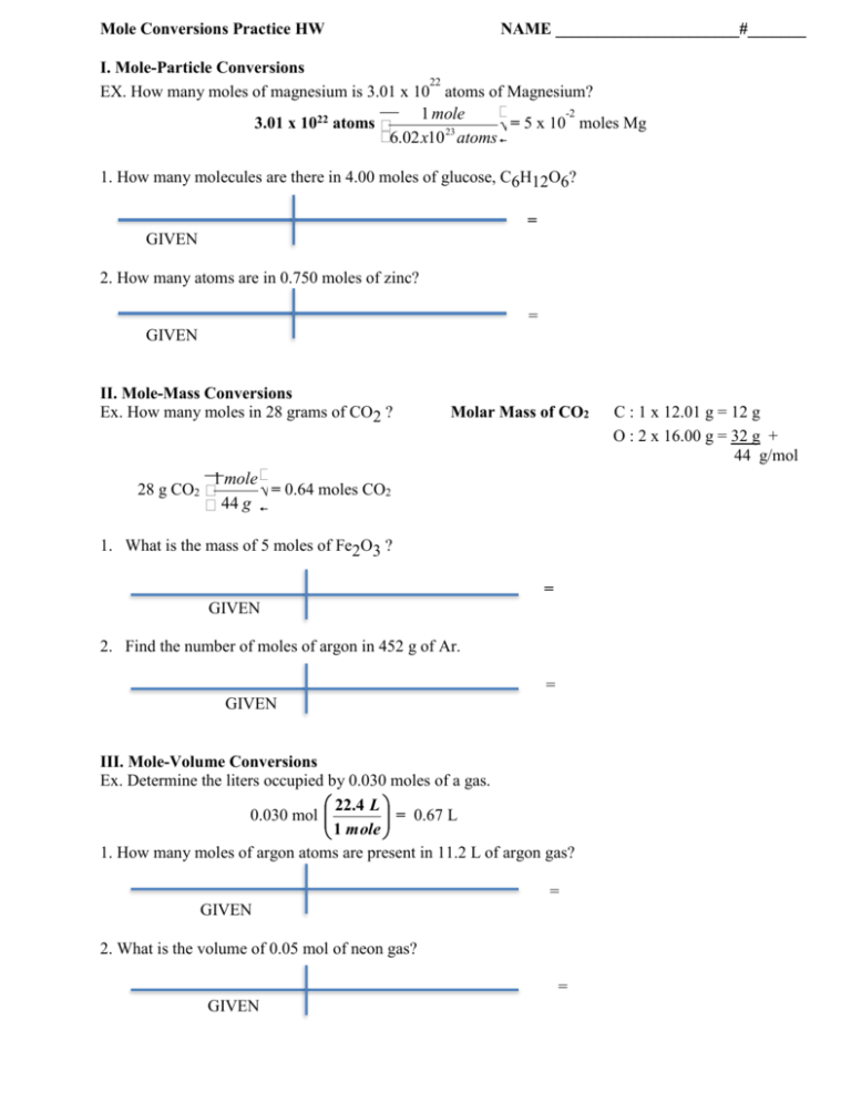 chemistry worksheet #6 mixed mole problems