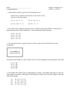 Name Algebra 1 Final Review 3 Creating Equations A