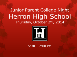 Senior Parent College Night Herron High School Tuesday, October