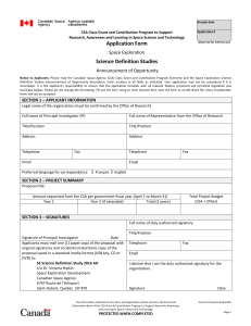 Application Form - Agence spatiale canadienne