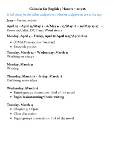 Calendar for English 9 Honors – 2015-16