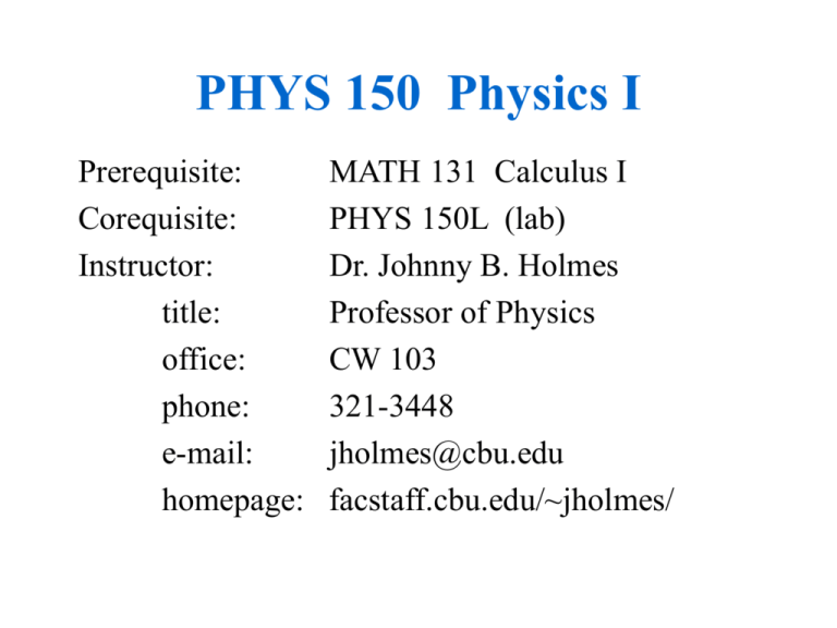 Introduction To PHYS 201 FacStaff Home Page For CBU