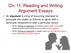 Writing Arguments & Critical Thinking ENG098 Ch 11, 13, 5