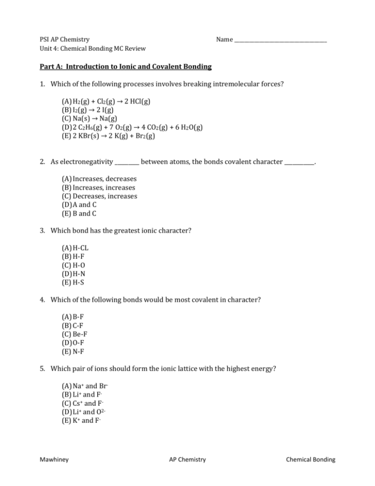 Bonding Mc Review Questions