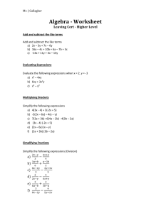 Algebra - Worksheet Leaving Cert
