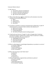Consumer Behavior Quiz 6 AIO' refers to: Associations, Interests and