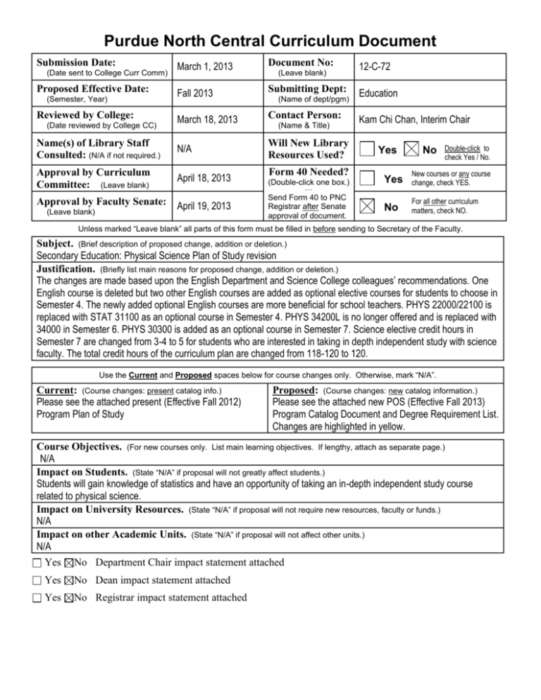 Program Catalog Document and Degree Requirements List