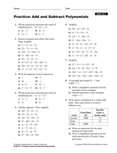Add and Subtract Polynomials Practice