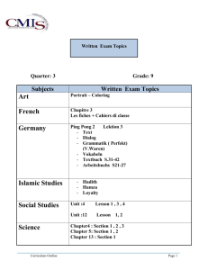 Exam Topics Written Grade: 9 Quarter