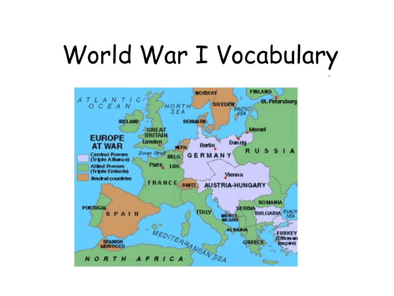 World War I Vocabulary Worksheet Answers