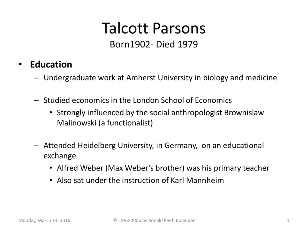 talcott parsons contribution to sociology
