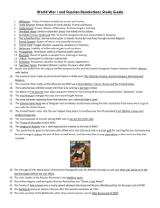 World War I and Russian Revolutions Study Guide