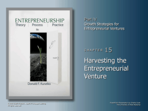 15. Harvesting the Entrepreneurial Venture.