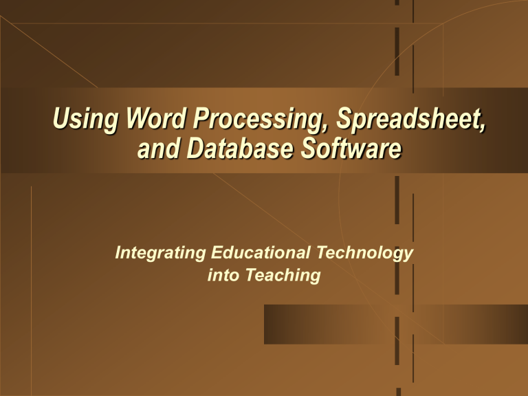 word processing software spreadsheet software database software and presentation software