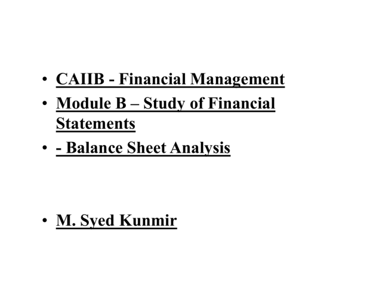  contd Balance Sheet Analysis