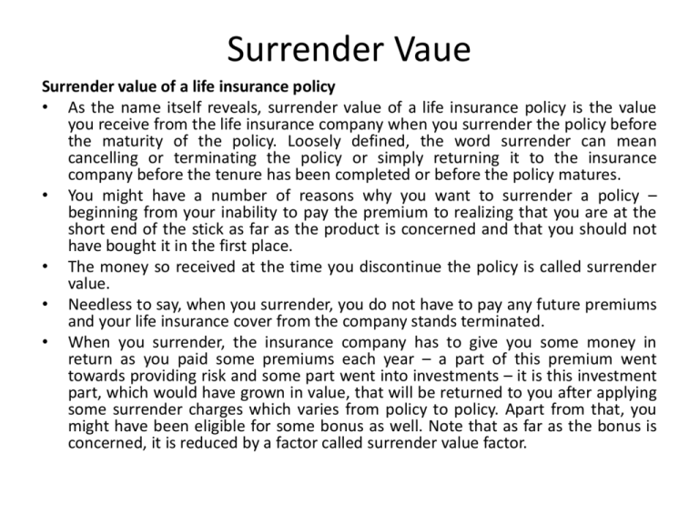 What Is The Surrender Value Of Life Insurance