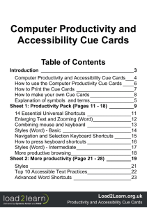 Computer Productivity and Accessibility Cue Cards
