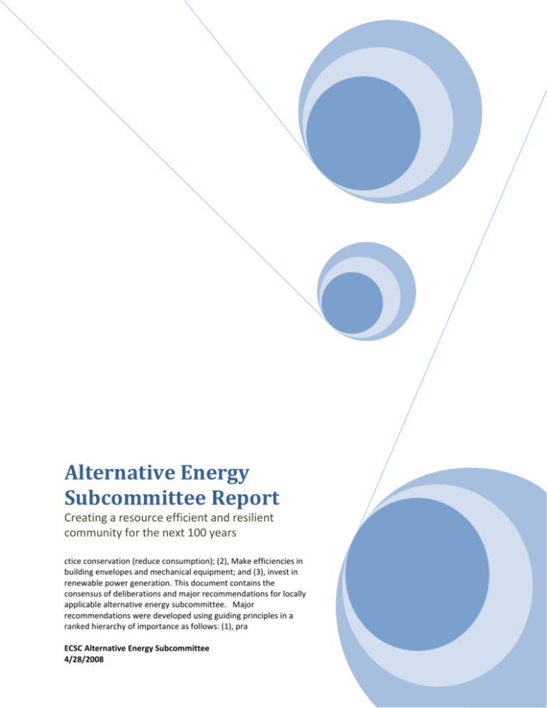 Alternative Energy Subcommittee Report GovConnect Alternative Energy Subcommittee Report GovConnect